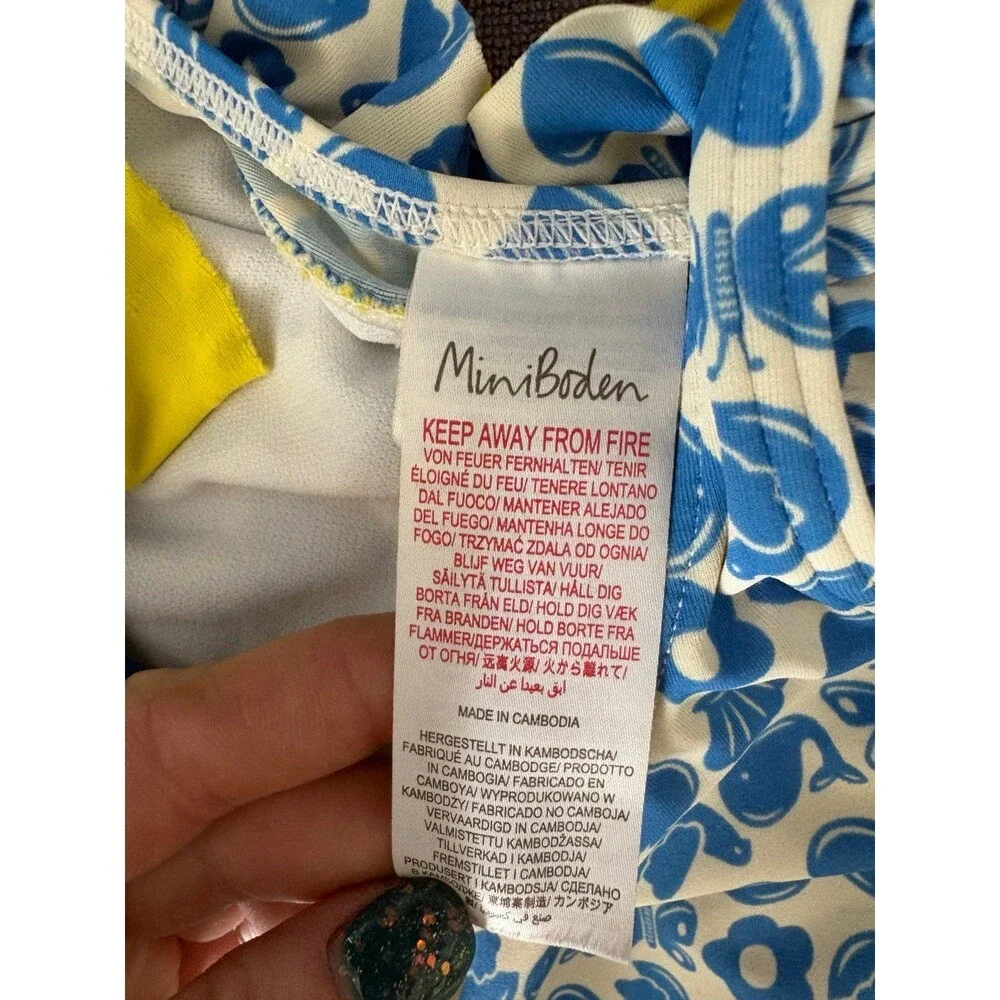 Mini Boden 6 7 years blue and white shell print swim bathing suit